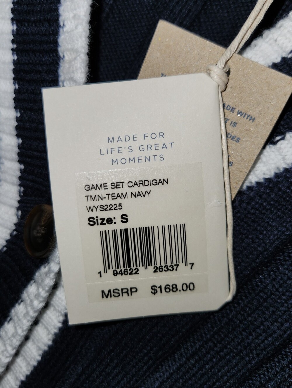 NWT Faherty Varsity Game Set Cardigan S Navy Blue White - Picture 2 of 5